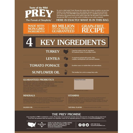 Taste Of The Wild Prey Turkey Pavo Perros Adultos 1Kg