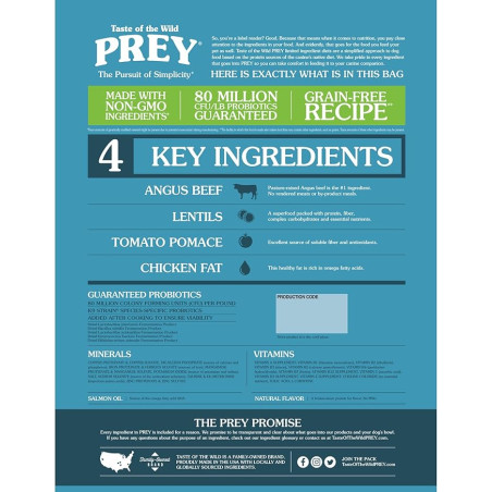 Taste Of The Wild Prey Angus Beef Perros Adultos 1kg Nueva Presentacion